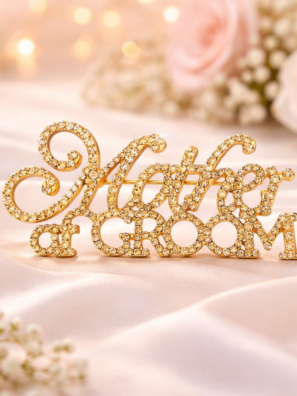 Mother of the Bride Gold Rhinestone Brooch Pin